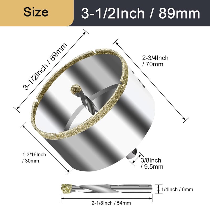 ASNOMY 3-1/2 Inch Diamond Hole Saw with Pilot Drill Bit, 3-1/2" Diamond Tip Coated Hole Saw with Guiding Drill Bit for Glass Ceramic Marble Porcelain Tile Granite Quartz - Image 2